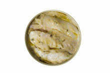 Load image into Gallery viewer, Open tin of Alalunga hake in green sauce, Spain.