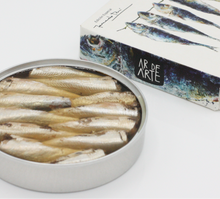 Load image into Gallery viewer, Open can of Ar de Arte roasted sardines in olive oil, Galicia, Spain.