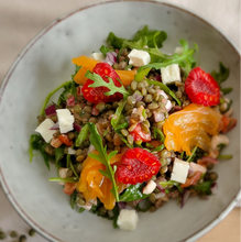 Load image into Gallery viewer, Recipe of lentil salad made with Sabarot Le Puy French Green Lentils.