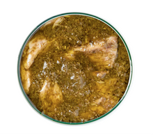 Load image into Gallery viewer, Open round tin of La Curiosa tuna ventresca in pesto sauce, Spain.