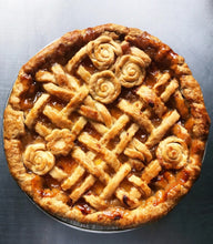 Load image into Gallery viewer, gorgeous salted caramel apple pie with lattice and flower cut out crust