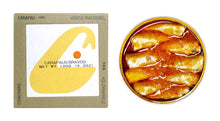 Load image into Gallery viewer, Box and open tin of ABC+ horse mackerel in brava sauce.  Portugal.
