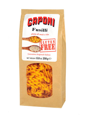 kraft bag with clear window of Caponi Fusilli Gluten Free Pasta Italy
