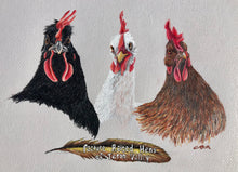 Load image into Gallery viewer, color pencil drawing of pasture raised hens at Late Bloomer Ranch in Driggs, Idaho