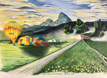 Load image into Gallery viewer, color pencil drawing of Balloon Rally in Driggs, Idaho with Grand Teton in background