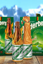 Load image into Gallery viewer, Underberg bitters with mountains in the background.
