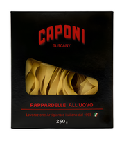 Load image into Gallery viewer, Caponi Pappardelle Hand-Made Dried Egg Pasta in black box with clear window (Tuscany, Italy).