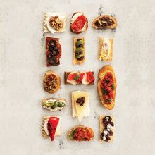 Load image into Gallery viewer, Menu ideas for mini toast appetizers; 15 unique items, on white marble.
