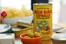 Load image into Gallery viewer, Small yellow can of Espinaler green olives stuffed with anchovy.