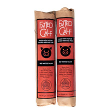 Load image into Gallery viewer, Two kraft wrapped, with red and black label, Fatted Calf artisan Red Wattle salami (Napa, California).