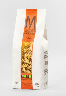 white and orange bag of estate grown pasta from Mancini Pastificio Agricolo in Le Marche, Italy