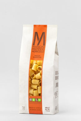 white and orange bag of estate grown pasta from Mancini Pastificio Agricolo of Le Marche, Italy
