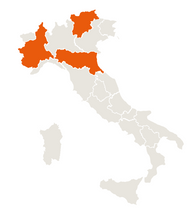 Load image into Gallery viewer, Map of where Mieli Thun harvests their apple blossom honey in Italy.