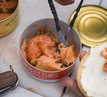 Load image into Gallery viewer, Wildfish Cannery Smoked Alaskan Coho Salmon Tin, Open