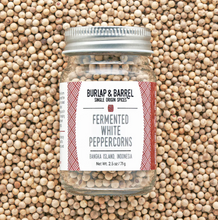 Load image into Gallery viewer, Jar of Burlap &amp; Barrel Fermented Whole White Peppercorns
