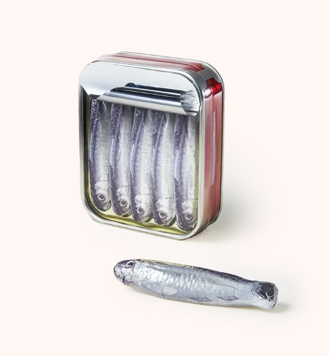 Cluizel (France) milk chocolate sardines in tin.