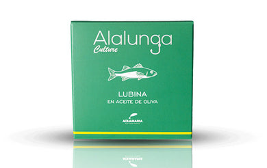 Tin of Alalunga seabass in extra virgin olive oil, Spain.