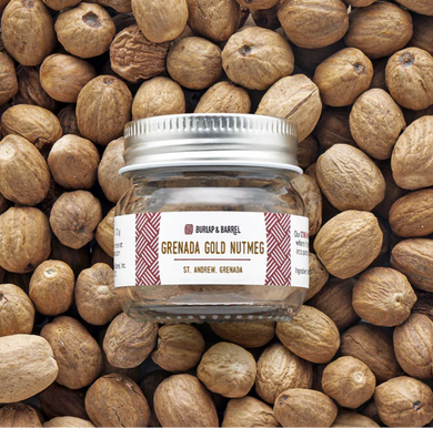 Jar of Whole Grenada Gold Nutmeg from Burlap & Barrel