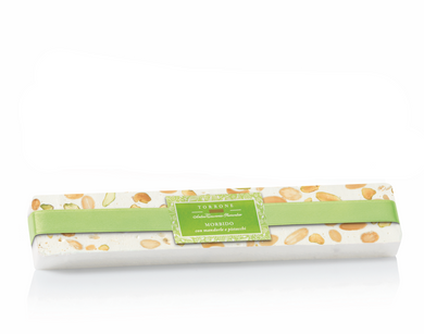 Antica Torroneria Piedmontese Soft Nougat with Almonds and Pistachios, Green Ribbon, Italy