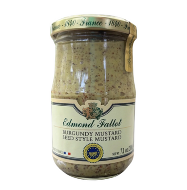 Jar of Edmond Fallot Burgundy Whole Grain IGP Mustard on a white background