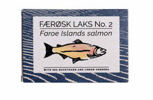 Load image into Gallery viewer, Tin of  Fangst Faroe Islands salmon with sea buckthorn and lemon verbena.
