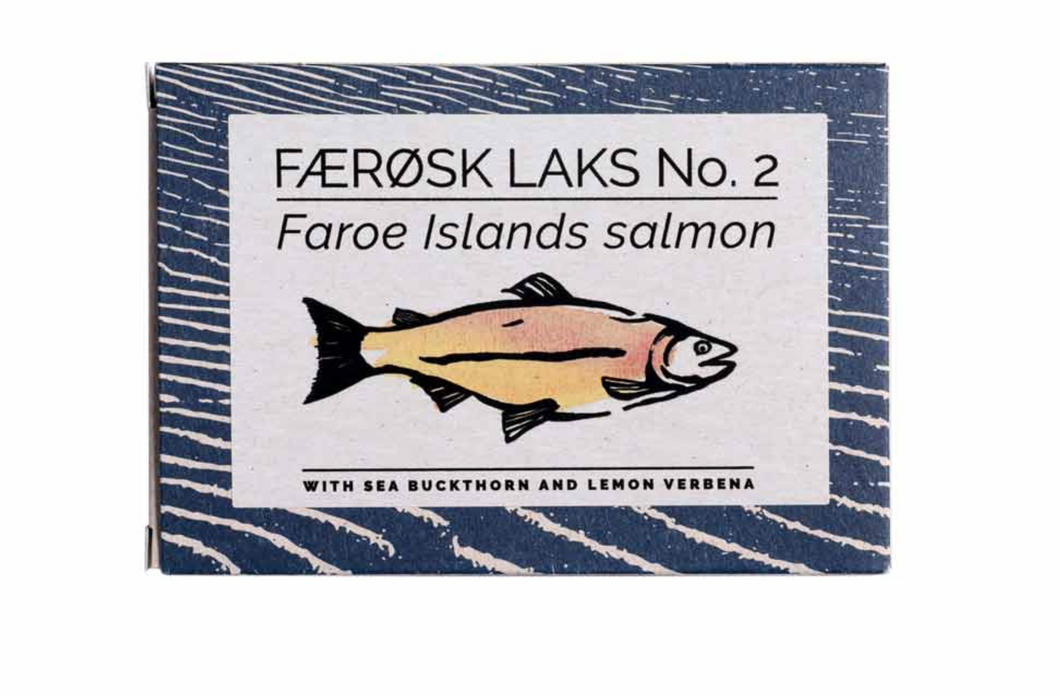 Tin of  Fangst Faroe Islands salmon with sea buckthorn and lemon verbena.
