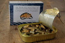 Load image into Gallery viewer, Fangst Danish Limfjord Blue Smoked Mussels in Tin
