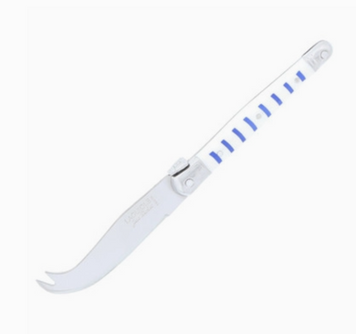 White with blue stripe cheese knife, Laguiole Jean Dubost, France.