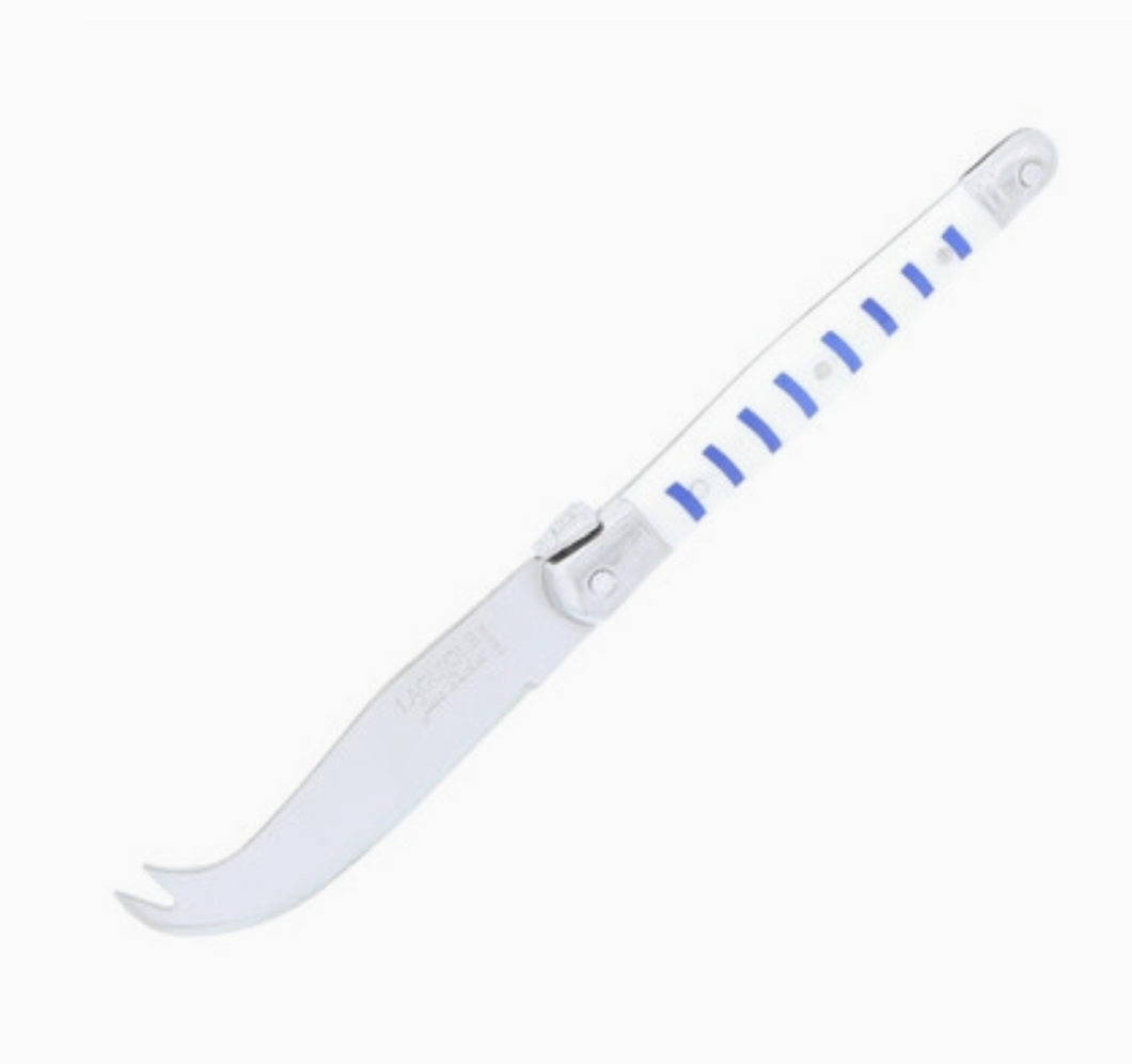 White with blue stripe cheese knife, Laguiole Jean Dubost, France.