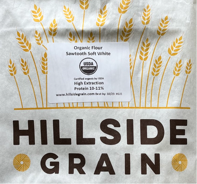 Hillside Grain Organic Sawtooth Soft White Flour Label