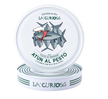 Load image into Gallery viewer, Round tin of La Curiosa tuna ventresca in pesto sauce, Spain.
