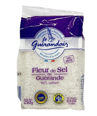 Bag of Le Guerandais Fleur de Sel on a white background, 250 gr