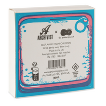 Load image into Gallery viewer, Back of a matchbox with &#39;Archivist&#39; branding and product details.  Better Together Sardines, England.
