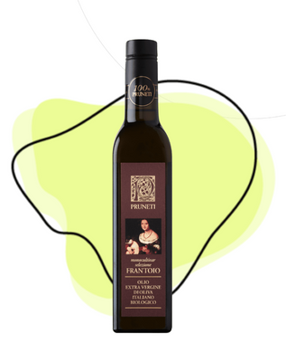 Single varietal, organcially grown, Frantoio extra virgin olive oil from Pruneti (Chianti, Tuscany, Italy).