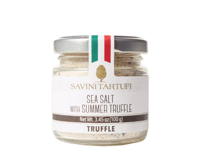 Savini Tartufi Sea Salt with Black Summer Truffle, 100 gr large jar, Italy.