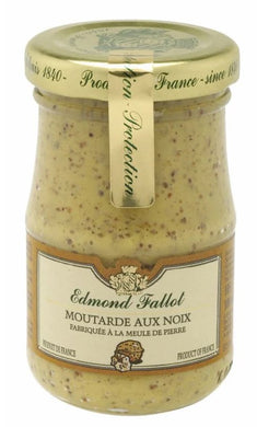 Glass jar of Fallot Walnut Dijon Mustard.