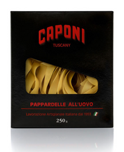 Load image into Gallery viewer, Caponi Pappardelle Hand-Made Dried Egg Pasta in black box with clear window

