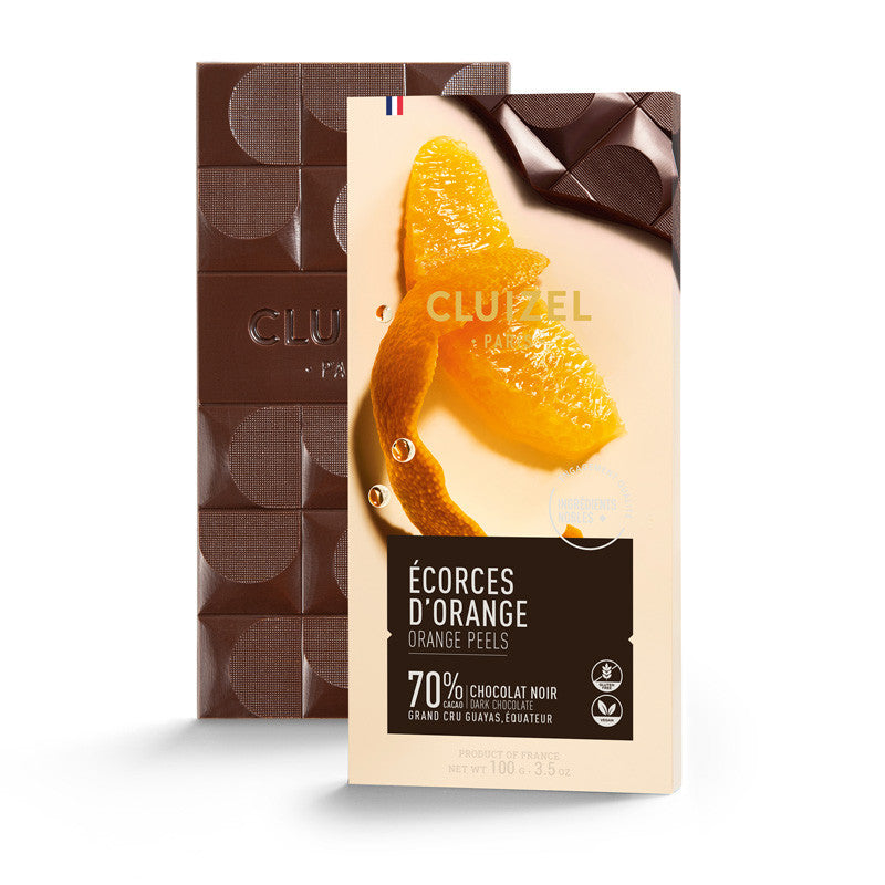 Cluizel 70% Dark Chocolate with Candied Orange Peel Bar