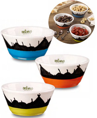 Trullo Design Artisanal Condiment Bowls 3 Different Colors Blue Red Yellow from De Carlo
