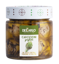 Load image into Gallery viewer, De Carlo grilled artichokes packed in extra virgin olive oil. 
