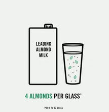 Load image into Gallery viewer, Black and white drawing of &quot;leading&quot; Almond Milk Unsweetened, 4 nuts per glass competition.
