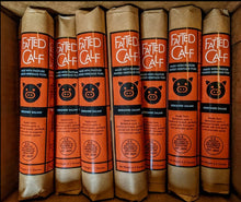 Load image into Gallery viewer, Box of Fatted Calf Berkshire Salami, wrapped in kraft paper, with red and black label.
