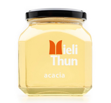 Load image into Gallery viewer, Clear, raw single flora Acacia Honey from Mieli Thun in Italy,  250 g Square Jar
