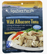 Load image into Gallery viewer, US Wild Caught Albacore Tuna 6 oz pouch, Sea Fare Pacific, with Sea Salt
