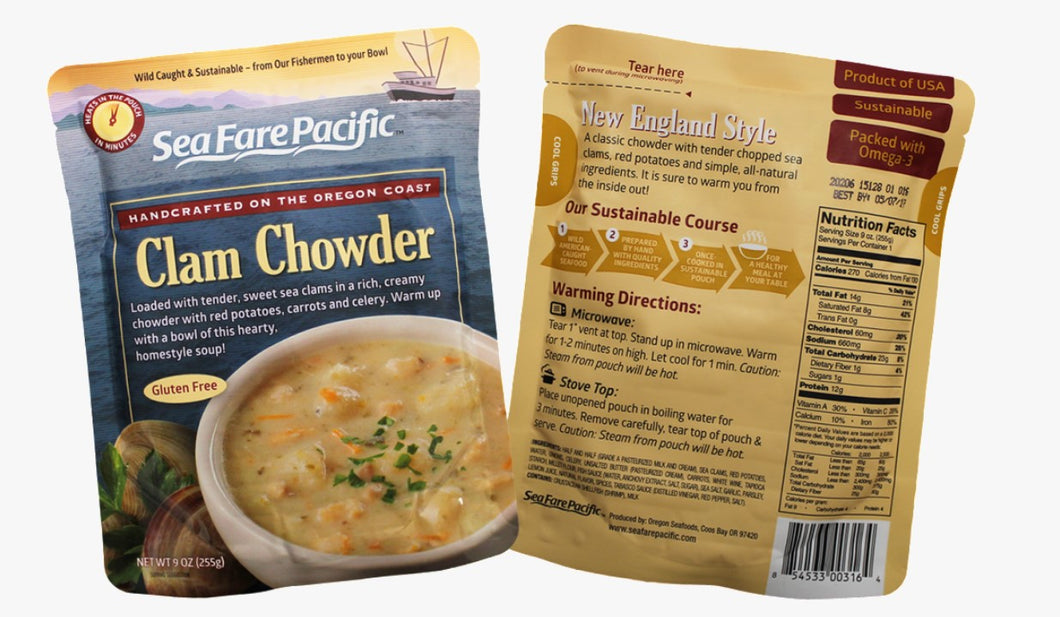 SeaFare Pacific Clam Chowder Both Sides Pouch, Oregon
