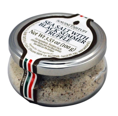 Savini Tartufi Sea Salt with Black Summer Truffle, 100 gr large jar, Italy.