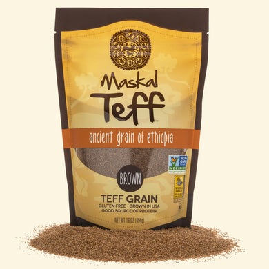 Retail bag of Maskal Teff Brown Grain.